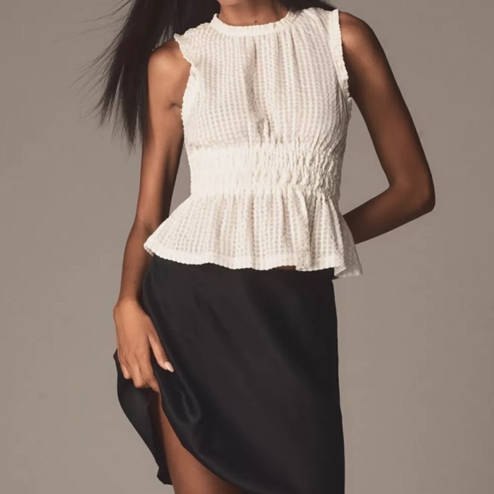 NWT Anthropologie Maeve Ivory Smocked Blouse Size Small